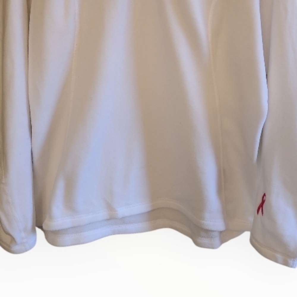 The North Face Polartec Classic 1/4 Zip Fleece Pullover Jacket White Pink Cancer - Picture 8 of 17